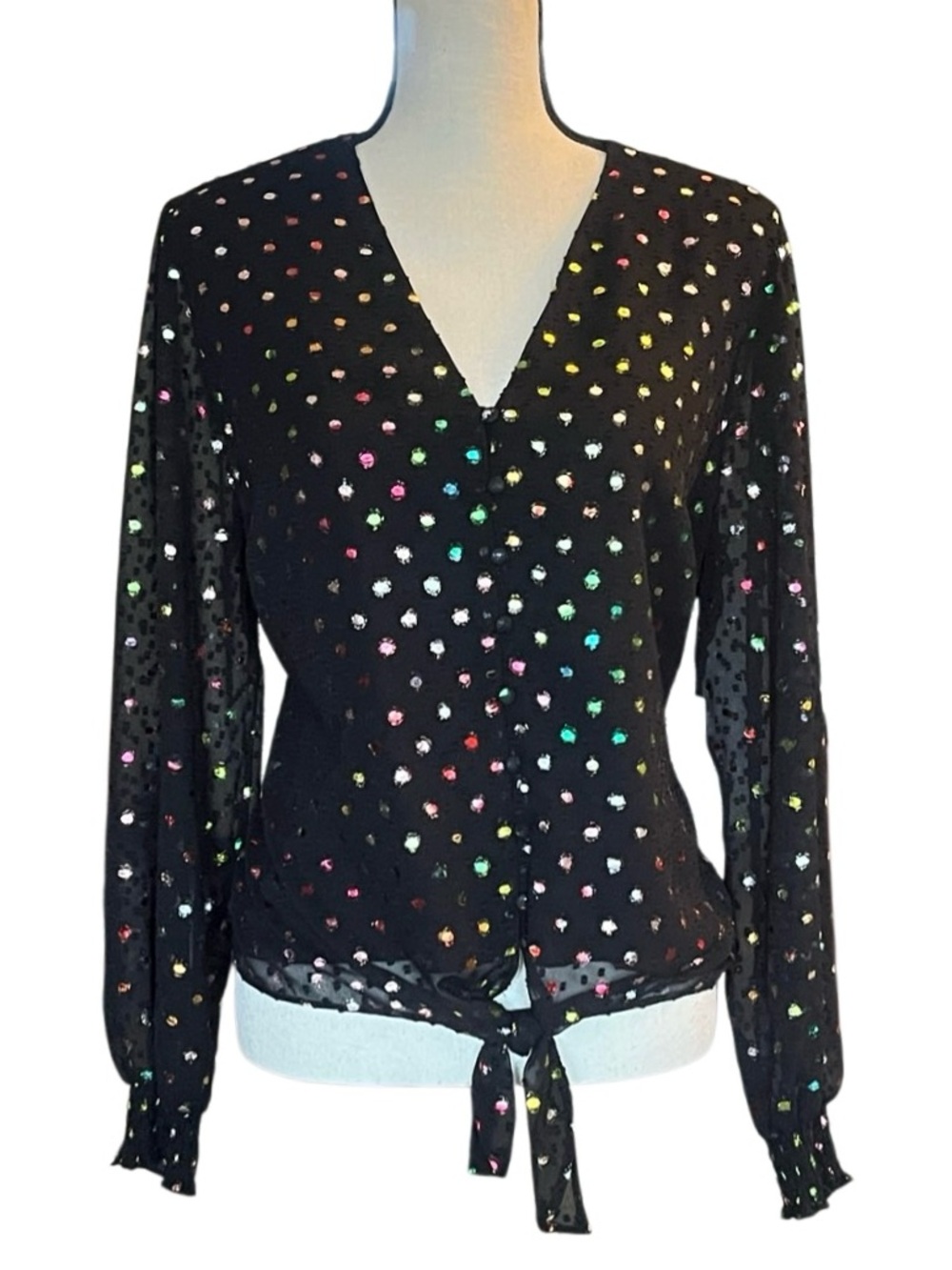 INC International Concepts Black Metallic Polka-Dot Tie-Hem Plus Size 0X NWT